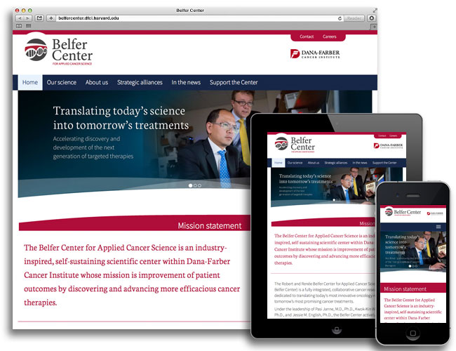 Homepage of the Belfer Center website in desktop, tablet, and mobile sizes