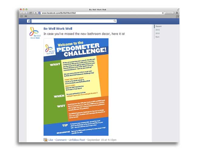 Screenshot of Glorian Sorensen's Be Well Work Well Facebook pedometer challenge