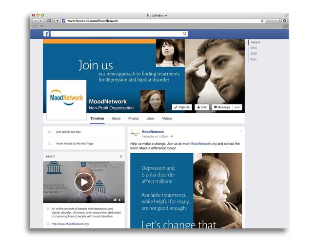 Image of Facebook page for MoodNetwork (PI: Andrew Nierenberg, MD)