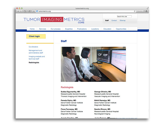 Inside page of the Tumor Imaging Metrics Core website