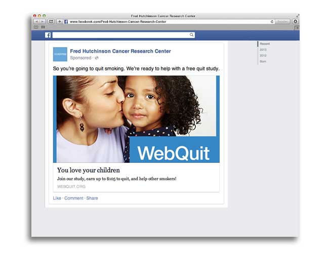 Screenshot of Jonathan Bricker's Facebook ad to recruit research participants