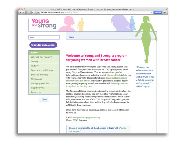Homepage of Dr. Ann Partridge's Young and Strong Study website